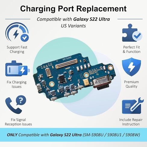 استبدال منفذ الشحن الفائق لهاتف Galaxy S22 الإصدار الأمريكي، لوحة قاعدة USB-C للموديلات SM-S908U SM-S908U1 SM-S908W، مع مجموعة أدوات وتعليمات in Kuwait