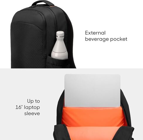 Sharper Image Laptop Backpack, 23L Heavy Duty & Water Resistant Travel Back Pack for Business Work, College School Bag for Men & Women, Fits 16" Computer, Black (Metro Collection) in Kuwait