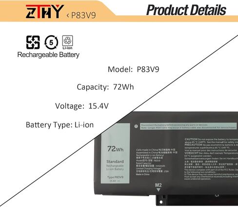 ZTHY P83V9 Laptop Battery Replacement for Dell Precision 5470 5480 5490 Series P154G P154G001 P154G002 0CDTT2 0YXP8T CDTT2 YXP8T 15.4V 72Wh 4442mAh 4-Cell in Kuwait