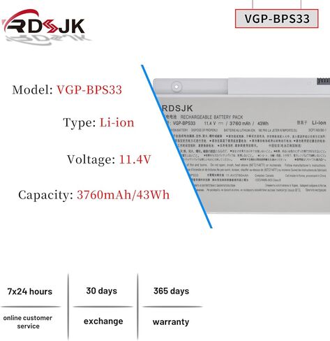 VGP-BPS33 BPS33 Laptop Battery for Sony Vaio SVT-14 SVT-15 T15 T14 Series SVT14126CXS SVT14127CH SVT141290X SVT141A11L SVT15115CXS SVT15113CDS SVT1511ACXS SVT1511A11L SVT15112CXS SVT151190X 11.4V 43Wh in Kuwait