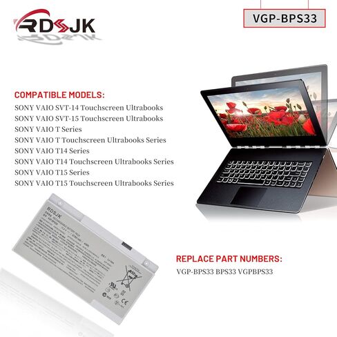 VGP-BPS33 BPS33 Laptop Battery for Sony Vaio SVT-14 SVT-15 T15 T14 Series SVT14126CXS SVT14127CH SVT141290X SVT141A11L SVT15115CXS SVT15113CDS SVT1511ACXS SVT1511A11L SVT15112CXS SVT151190X 11.4V 43Wh in Kuwait