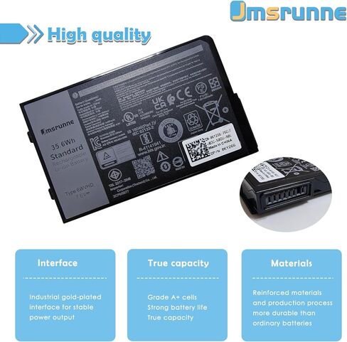 استبدال بطارية الكمبيوتر المحمول 6WVHD لجهاز Dell Latitude 7230 Rugged Extreme Tablet T06H T06H001 Series Notebook JM6CX 0JM6CX 451-BDDY FNW8F VDDJY 0VDDJY 7.6V 4457mAh 35.6Wh in Kuwait