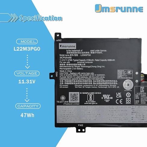 47Wh L22M3PG0 L22B3PG0 SB11K08429 Battery Replacement for Lenovo 100e Chromebook Gen4 500e 300e Yoga Chromebook Gen4 IP Flex 3 Chrome 12IAN8 Slim 3 Chrome 14M868 Series L22C3PG0 L22D3PG0 L22X3PG0 in Kuwait