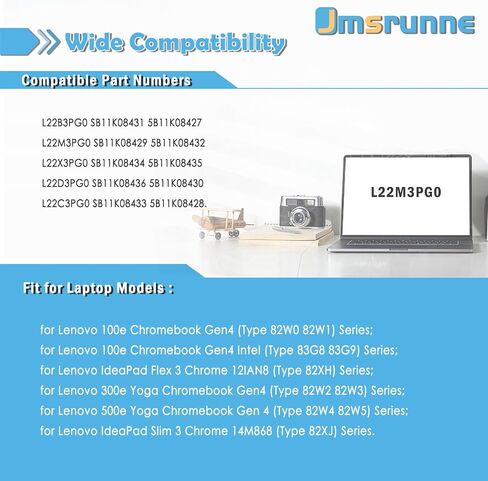 47Wh L22M3PG0 L22B3PG0 SB11K08429 Battery Replacement for Lenovo 100e Chromebook Gen4 500e 300e Yoga Chromebook Gen4 IP Flex 3 Chrome 12IAN8 Slim 3 Chrome 14M868 Series L22C3PG0 L22D3PG0 L22X3PG0 in Kuwait
