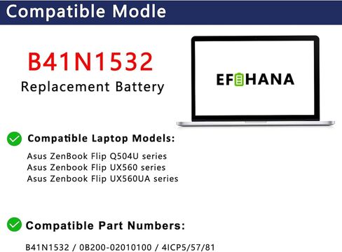 استبدال بطارية الكمبيوتر المحمول B41N1532 لجهاز Asus Zenbook Flip UX560 UX560UA UX560UA-1B Q504U Q504UA Series Notebook 0B200-02010100 15.2V 50Wh 3320mAh in Kuwait