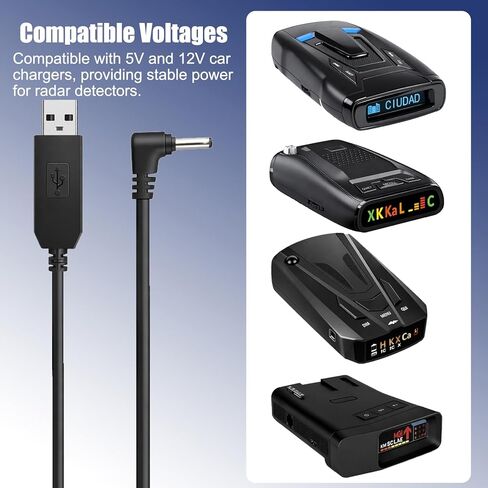 كابل طاقة كاشف الرادار - قابس USB إلى DC3.5، متوافق مع Cobra RAD 350,380,450,480i، Uniden DFR1,3, 5، Whistler، Radenso Pro M، Escort، Valentine One Radar Detectors، 12V، 6.56ft (2M) in Kuwait