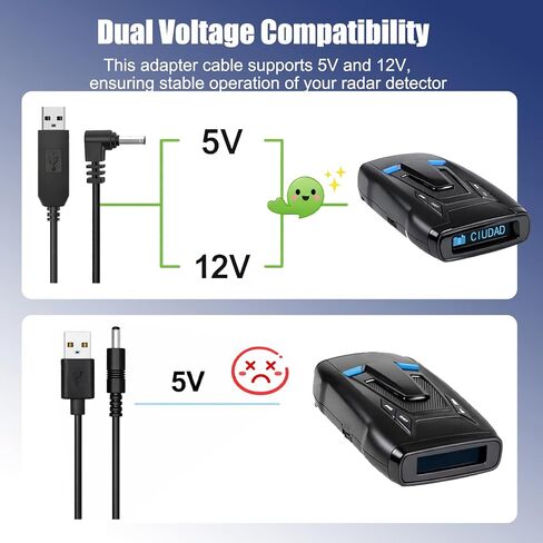 كابل طاقة كاشف الرادار - قابس USB إلى DC3.5، متوافق مع Cobra RAD 350,380,450,480i، Uniden DFR1,3, 5، Whistler، Radenso Pro M، Escort، Valentine One Radar Detectors، 12V، 6.56ft (2M) in Kuwait
