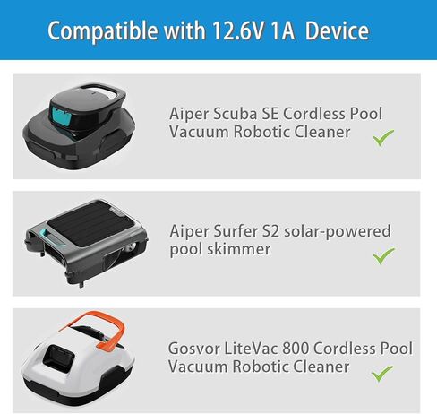 شاحن 12.6 فولت 1A GQ12-126100-HU محول التيار المتردد لـ Aiper Scuba SE Aiper Surfer S2 Gosvor LiteVac 800 منظف حمام السباحة الآلي اللاسلكي in Kuwait