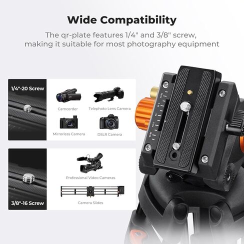 K&F CONCEPT 80" Video Tripod with Fluid Head, Photography Tripod Dolly, Heavy Duty with 3" Rubber Wheels 44lbs Capacity in Kuwait