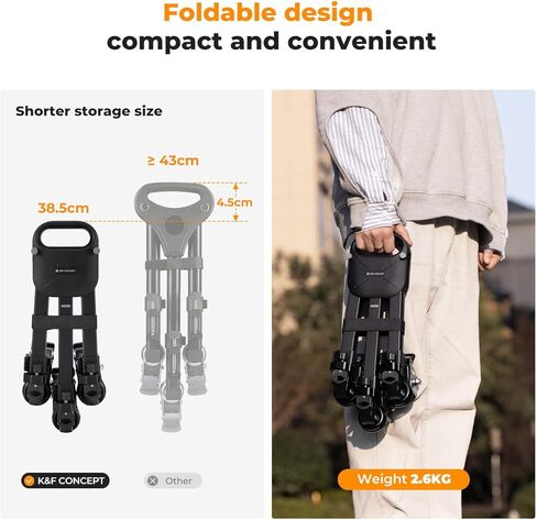 K&F CONCEPT 80" Video Tripod with Fluid Head, Photography Tripod Dolly, Heavy Duty with 3" Rubber Wheels 44lbs Capacity in Kuwait