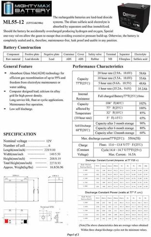 بطارية مايتي ماكس UB12550 12V 55Ah SLA AGM تحل محل بطارية 8A22NF - عبوتان in Kuwait