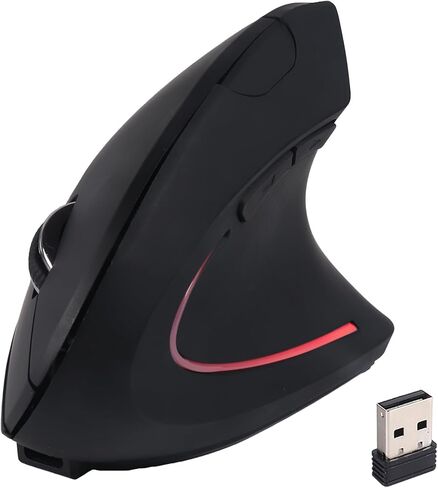 ماوس مريح لاسلكي لليد اليمنى ماوس عمودي مع جهاز استقبال USB 6 أزرار قابلة لإعادة الشحن، محمول 2.4 جيجا هرتز، ماوس بصري USB لاسلكي للكمبيوتر المحمول، الكمبيوتر المكتبي، الكمبيوتر المحمول، هدايا للأطفال والكبار (أسود) in Kuwait