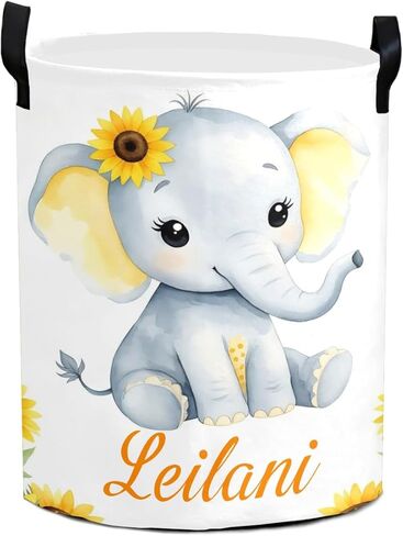 Personalized Cute Elephant Sunflowers Laundry Hamper Custom ized Laundry Basket with Name Storage Basket with Handle for Living Room Bedroom Bathroom in Kuwait