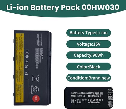 استبدال بطارية الكمبيوتر المحمول SB10F46468 00HW030 لجهاز Lenovo ThinkPad P70 P71 20ER 20ES 20HK سلسلة محطة العمل المتنقلة 01AV451 4X50K14092 5B10W13950 【15V 96Wh】 in Kuwait