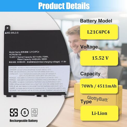 L21M4PC7 L21C4PC4 Battery Replacement for Lenovo Slim 7 ProX-14IAH7 ProX-14ARH7 / Yoga Slim 7 ProX-14IAH7 ProX-14ARH7 Series Laptop Battery L21D4PC4 L21M4PE0 L21C4PE0 L21D4PE0 70Wh in Kuwait