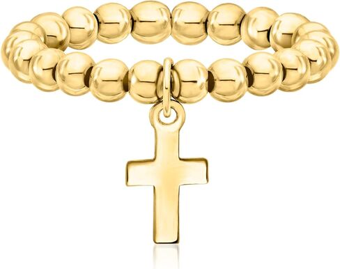 Pure Collection by Ross-Simons 3mm 14kt Yellow Gold Bead Stretch Ring With Cross Charm in Saudi Arabia