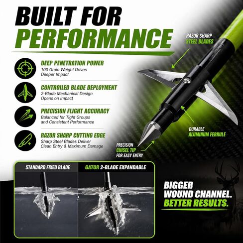 2-Blade Expandable Broadheads 100 Grain – Razor Sharp Steel Blades – Archery Hunting Broadhead – Pack of 3 in Kuwait