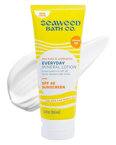 شركة Seaweed Bath Co. Everyday Mineral SPF 40 لوشن واقي من الشمس واسع الطيف، 3.4 أونصة، أعشاب بحرية يتم حصادها بشكل مستدام، كرنب البحر، البريبايوتكس in Saudi Arabia