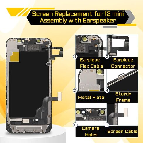 [OLED] استبدال شاشة لهاتف iPhone 12 Mini 5.4 بوصة محول رقمي للشاشة الأمامية ومستشعر القرب OLED 3D Touch طقم أدوات إصلاح التجميع الكامل A2399 A2176 A2398 A2400 in Kuwait