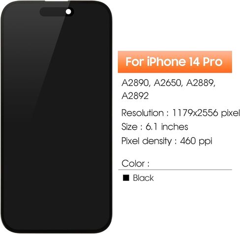استبدال شاشة Incell لهاتف iPhone 14 Pro - شاشة LCD لما بعد البيع مع حساسية اللمس الكاملة | طلاء مضاد للخدش | صديقة للبيئة | متوافق مع آيفون 14 برو 6.1 بوصة (A2890/A2892/A2894)(أسود in Kuwait