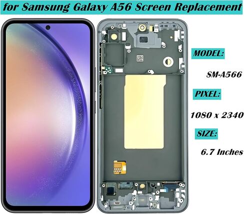 لاستبدال شاشة Samsung Galaxy A56 لشاشة Samsung Galaxy A566 LCD البديلة باللون الأسود مع إطار SM-A566B، A566E، A566B/DS أجزاء إصلاح تجميع شاشة اللمس in Kuwait