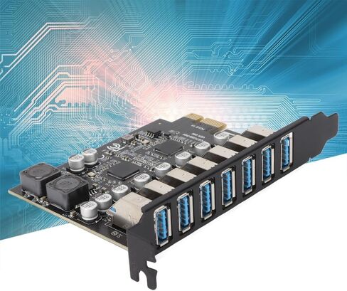 بطاقة توسيع 7 منافذ PCIe إلى USB 3.2 الجيل الأول - نقل بيانات عالي السرعة بسرعة 5 جيجابت في الثانية، 1.5 أمبير لكل منفذ للحصول على طاقة مستقرة، متوافقة مع نظام التشغيل Windows 10/11 in Kuwait
