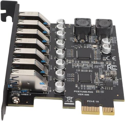 بطاقة توسيع 7 منافذ PCIe إلى USB 3.2 الجيل الأول - نقل بيانات عالي السرعة بسرعة 5 جيجابت في الثانية، 1.5 أمبير لكل منفذ للحصول على طاقة مستقرة، متوافقة مع نظام التشغيل Windows 10/11 in Kuwait