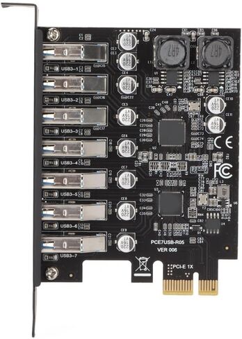 بطاقة توسيع 7 منافذ PCIe إلى USB 3.2 الجيل الأول - نقل بيانات عالي السرعة بسرعة 5 جيجابت في الثانية، 1.5 أمبير لكل منفذ للحصول على طاقة مستقرة، متوافقة مع نظام التشغيل Windows 10/11 in Kuwait