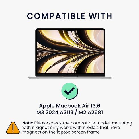شاشة خصوصية الكمبيوتر المحمول kwmobile لجهاز Apple Macbook Air 13.6 M3 2024 A3113 / M2 A2681 - درع شاشة مغناطيسي لخصوصية الكمبيوتر - واقي شاشة الكمبيوتر المحمول - مضاد للوهج يحجب الضوء الأزرق in Kuwait