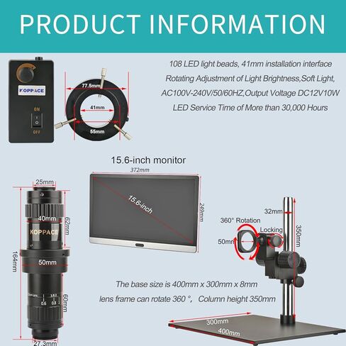 13X-111X HD 4K Measurement Industrial Electron Microscope 360 ° Rotating Bracket 15.6-inch Monitor in Kuwait