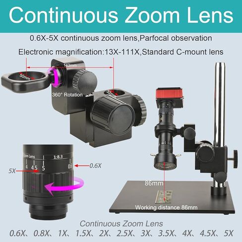 13X-111X HD 4K Measurement Industrial Electron Microscope 360 ° Rotating Bracket 15.6-inch Monitor in Kuwait