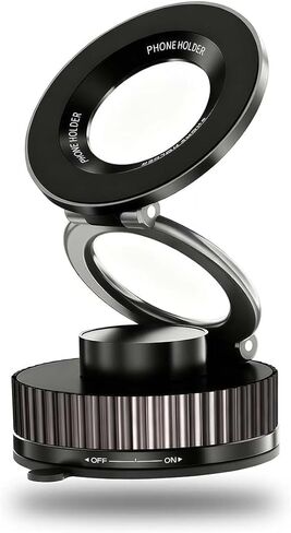 Vacuum Magnetic Phone Holder, 360° Adjustable Car Mount with Suction Cup, Foldable Phone Stand for Vehicles (Black) in Kuwait