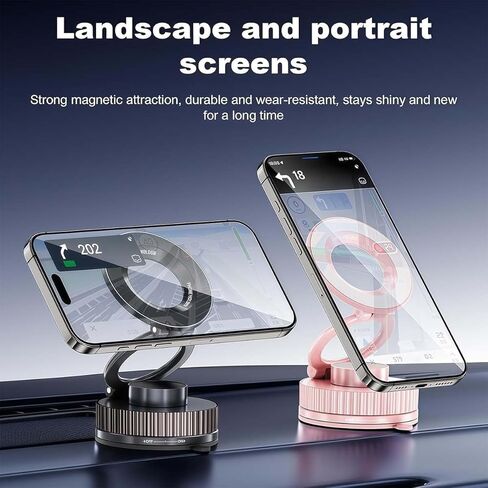 Vacuum Magnetic Phone Holder, 360° Adjustable Car Mount with Suction Cup, Foldable Phone Stand for Vehicles (Black) in Kuwait