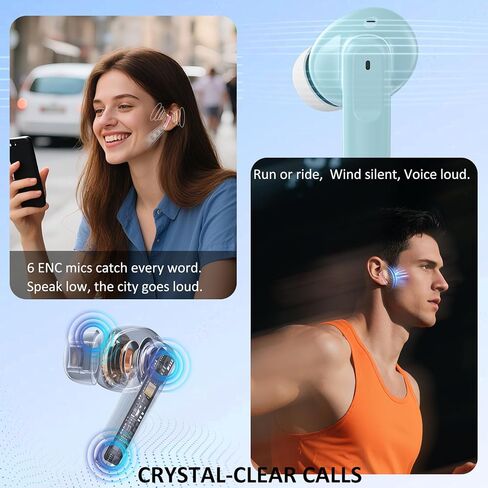 Wireless Earbuds Bluetooth 5.4, 6 Mic ENC Noise Cancelling Clear Call, in Ear Buds Deep Bass HiFi Stereo Sound, Big Dual LED Display 48H Playtime Earphones, IPX7 Waterproof Headphones for Android iOS in Kuwait