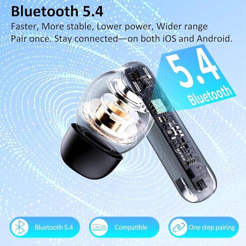 Wireless Earbuds Bluetooth 5.4, 6 Mic ENC Noise Cancelling Clear Call, in Ear Buds Deep Bass HiFi Stereo Sound, Big Dual LED Display 48H Playtime Earphones, IPX7 Waterproof Headphones for Android iOS in Kuwait