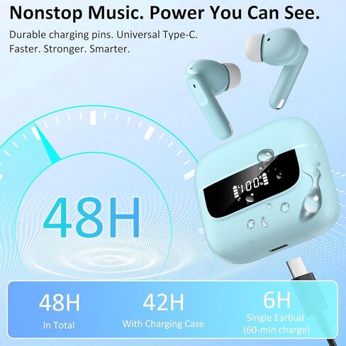 Wireless Earbuds Bluetooth 5.4, 6 Mic ENC Noise Cancelling Clear Call, in Ear Buds Deep Bass HiFi Stereo Sound, Big Dual LED Display 48H Playtime Earphones, IPX7 Waterproof Headphones for Android iOS in Kuwait