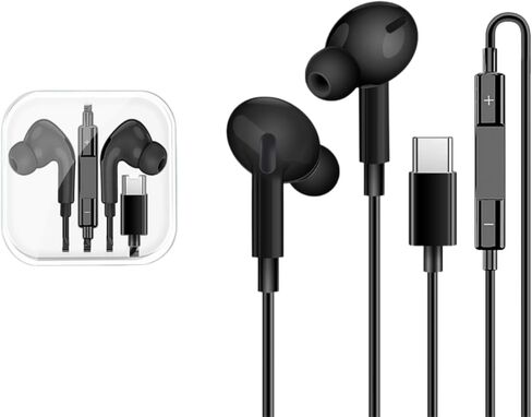 USB C Wired Earbuds, Type C Wired Headphones for iPhone 17 16 15, in-Ear Headphones with Microphone for Samsung, Earphones Headset with Noise Canceling, Black in Kuwait