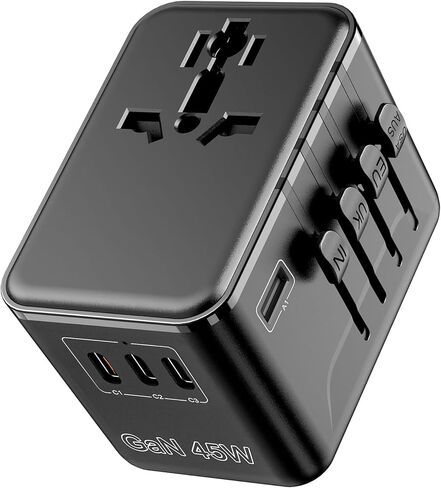 Universal Travel Adapter - 45W International Power Adapter with PD Fast Charging, All-in-One Travel Essentials Plug Adapter for USA to European UK AUS India, Type C/G/D/I/A in Kuwait