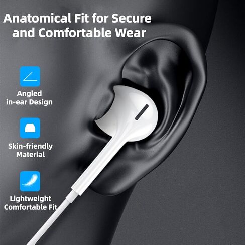 USB C Wired Earbuds, Type C Wired Headphones for iPhone 17 16 15, in-Ear Headphones with Microphone for Samsung, Earphones Headset with Noise Canceling, Black in Kuwait