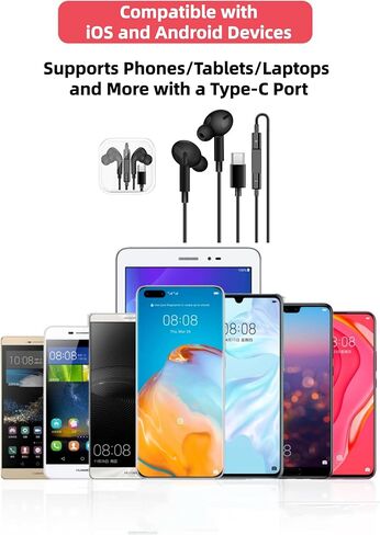 USB C Wired Earbuds, Type C Wired Headphones for iPhone 17 16 15, in-Ear Headphones with Microphone for Samsung, Earphones Headset with Noise Canceling, Black in Kuwait