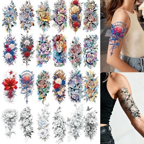 CUTELIILI Henna Temporary Tattoo, 12 Sheets Henna Fake Tattoo, Waterproof Brown Henna Tattoo Stickers for Women in Kuwait