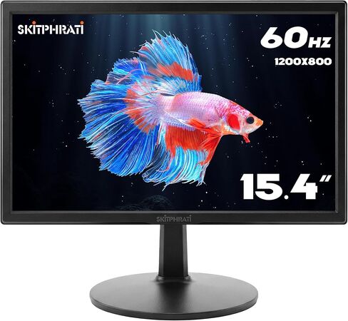 SKitphrati 15.4-inch Monitor 1200x800 Resolution PC Monitor with HDMI, VGA, 60Hz Refresh Rate, VESA Wall Mount Support, Ideal for Office and Home Use, Black in Kuwait