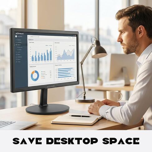 SKitphrati 15.4-inch Monitor 1200x800 Resolution PC Monitor with HDMI, VGA, 60Hz Refresh Rate, VESA Wall Mount Support, Ideal for Office and Home Use, Black in Kuwait