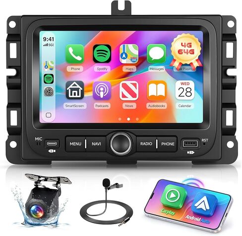 ستيريو سيارة 4G+64G لسيارة Jeep Renegade 2016-2021/كومباس Android 7 بوصة تعمل باللمس Incell ستيريو GPS للملاحة مع Carplay اللاسلكي Android Auto Double Din راديو السيارة بلوتوث DSP WiFi FM RDS، كاميرا in Kuwait