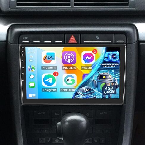 4+64G Android Car Stereo for Audi A4 S4 RS4 2004 2005 2006 2007 2008-9 Inch IPS Touchscreen Radio with Wireless Carplay & Android Auto, 32 EQ DSP/WiFi/GPS/SWC +AHD Rear View Camera in Kuwait