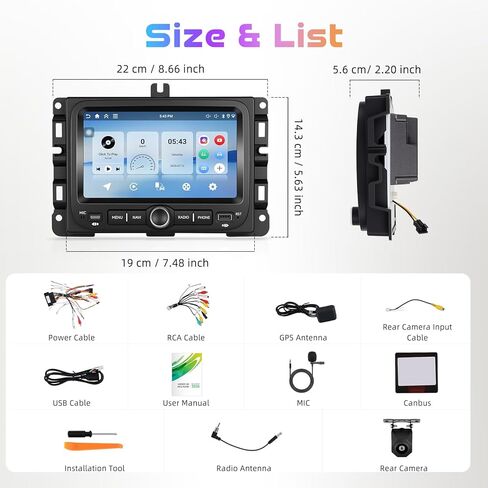 ستيريو سيارة 4G+64G لسيارة Jeep Renegade 2016-2021/كومباس Android 7 بوصة تعمل باللمس Incell ستيريو GPS للملاحة مع Carplay اللاسلكي Android Auto Double Din راديو السيارة بلوتوث DSP WiFi FM RDS، كاميرا in Kuwait