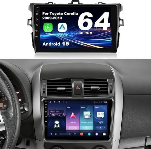 Android 15 Car Radio for Toyota Corolla 2009-2013: Car Stereo Upgrade Wireless CarPlay & Android Auto with WiFi 6, Bluetooth, GPS Navigation, FM Radio, EQ, SWC, 1080P Backup Camera (Not Bezel) in Saudi Arabia