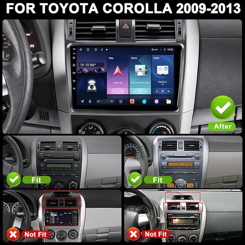 Android 15 Car Radio for Toyota Corolla 2009-2013: Car Stereo Upgrade Wireless CarPlay & Android Auto with WiFi 6, Bluetooth, GPS Navigation, FM Radio, EQ, SWC, 1080P Backup Camera (Not Bezel) in Saudi Arabia