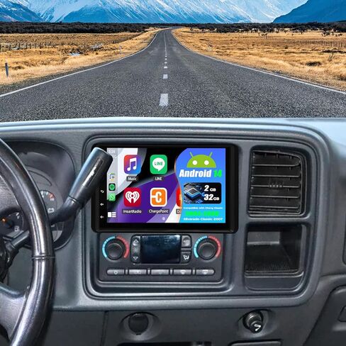 راديو ستيريو للسيارة Android 14 Double Din لسيارة Chevy Classic 2004-2007 Silverado Classic 2007،7 بوصة شاشة لمس لاسلكية Carplay Android Auto GPS WiFi Bluetooth RDS SWC Mirrorlink Mic كاميرا احتياطية in Kuwait