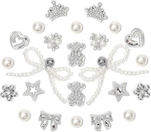 24pcs سحر أحذية بيرل بيرل القوس للنساء الصنادل السد ، الدب ، زهرة ، إكسسوارات لؤلؤة ، سحر ديكور أحذية DIY للفتيات in Saudi Arabia